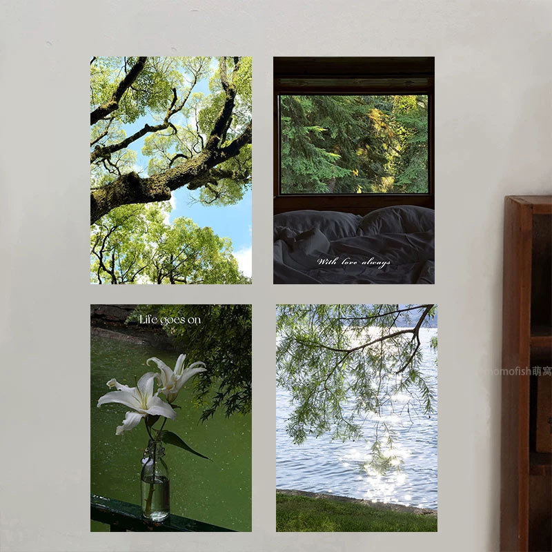 Green Eye-Catching Instagram-Style Tree Window View Forest Poster Desktop Bedside Bedroom Room Background Wall Sticker Photo Decoration Painting