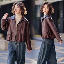 春秋季小众短款皮衣时髦休闲减龄翻领机车绵羊皮法式经典皮夹克女