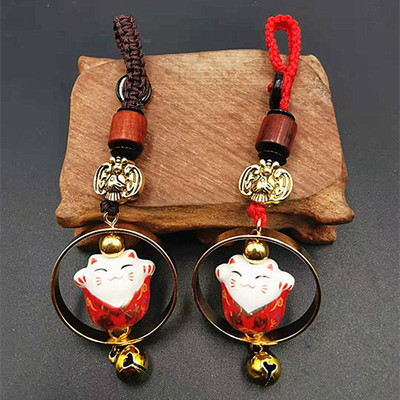 创意陶瓷招财猫铃铛钥匙扣挂件蝙蝠配饰地摊爆款网店景区货源批发|ms