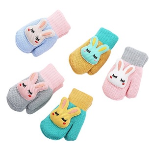 0-3 years old children's gloves winter baby outdoor warm boys and girls baby cute cartoon rabbit knitted double layer Velvet