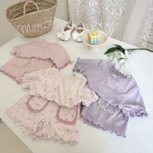 2026夏季新款女童家居服女宝宝睡衣两件套花边家居服套装可爱甜美