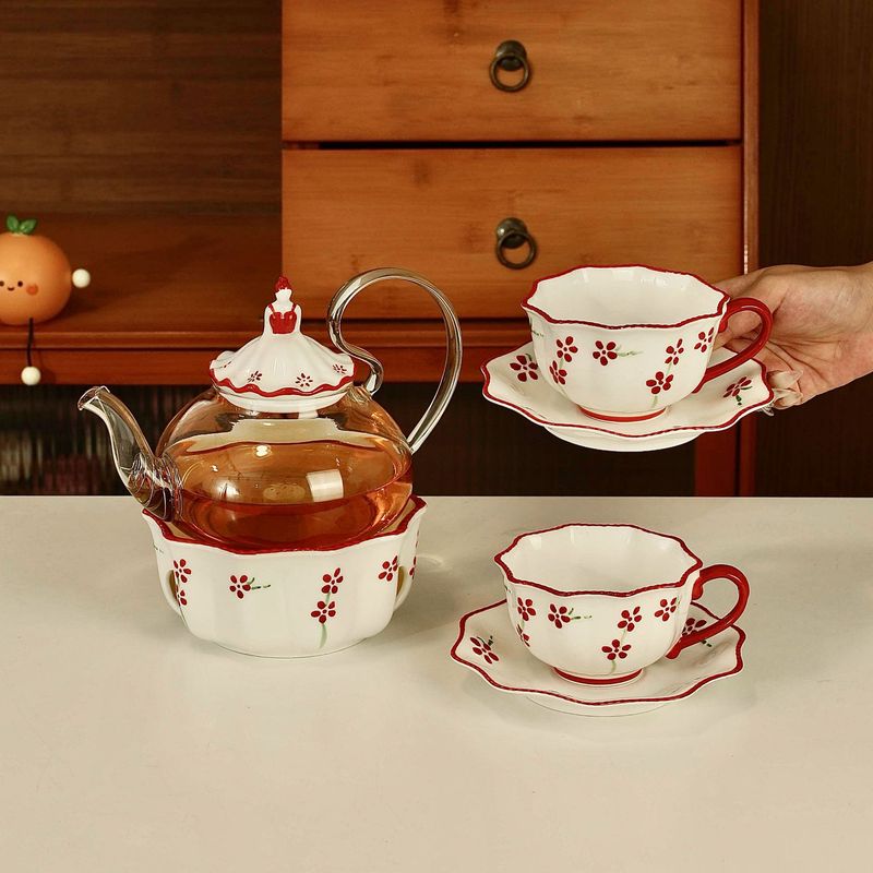 Kalandi Hand-Painted Ceramic Coffee Cup and Saucer Set, Wedding Gift, Newlywed Housewarming Gift, Practical Annual Meeting Gift