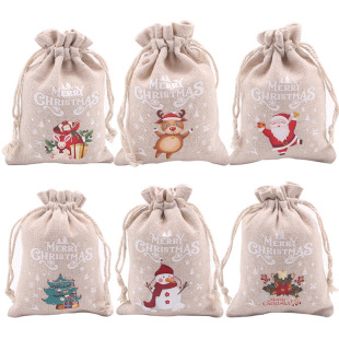 in stock Christmas Cotton Drawstring Candy Bundle Pocket Shuang Dan Party Snack Cookie Decorative Bag Christmas Gift Bag