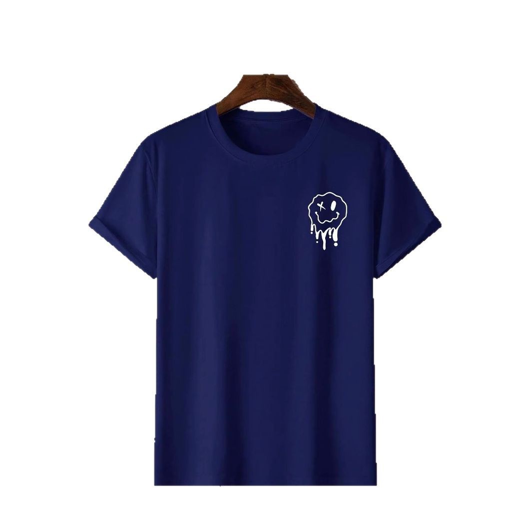 Una cara sonriente divertida, a punto de derretir la camiseta impresa, camiseta de gran tamaño de moda para hombres, abrigo de algodón de verano, descanso suelto