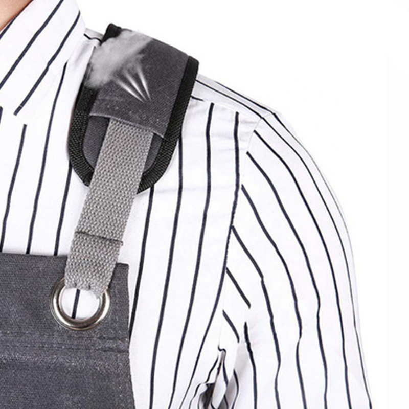 Amazon grueso lona delantal logotipo personalizado peluquero horneado té con leche tienda cafetería mono delantal al por mayor