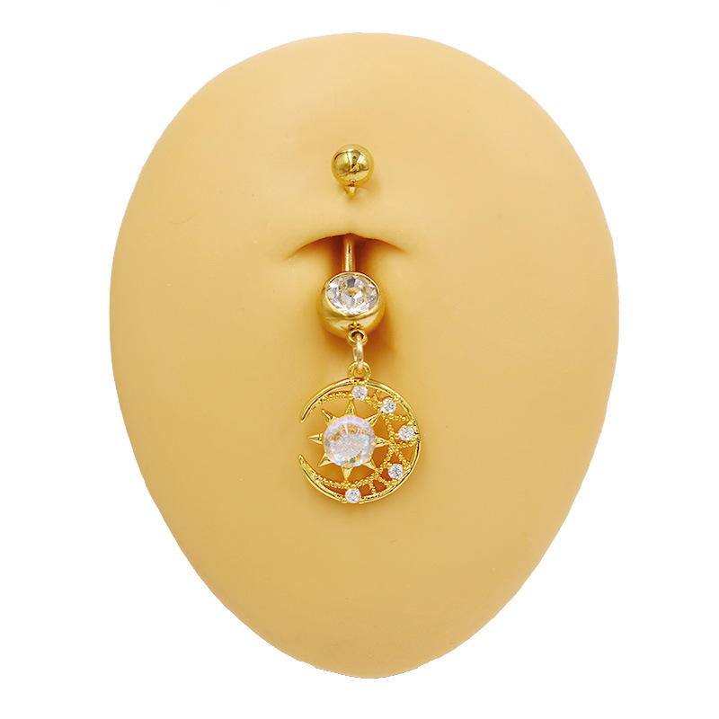 Belly Button Ring With Heart Bow Zircon And Moon Piercing Jewellery_voghion.com
