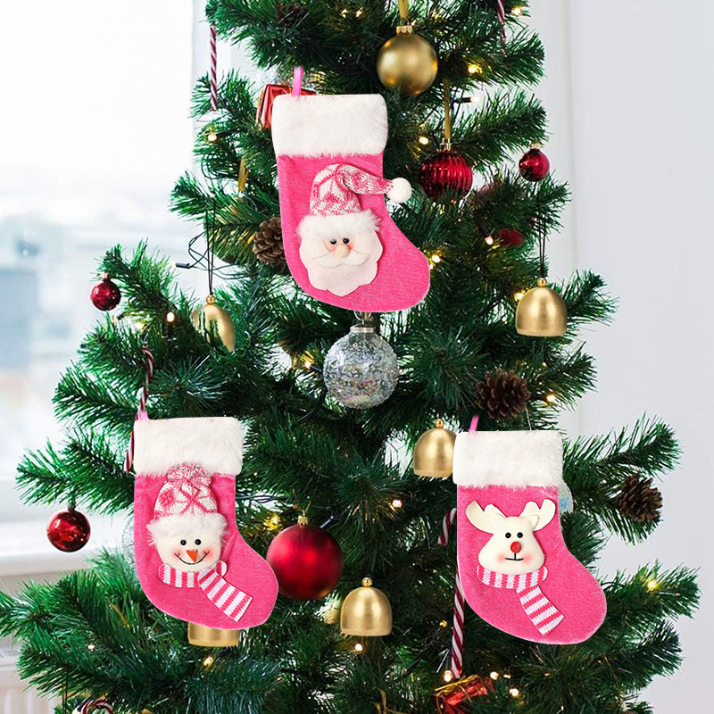 クロスボーダー新しいクリスマスソックスクリスマス装飾ピンク小さなクリスマスツリー装飾ソックスギフトバッグペンダント|undefined