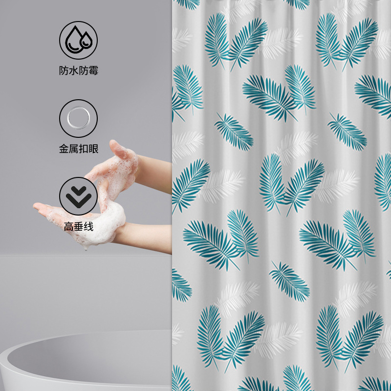 Wholesale PEVA shower curtain green feather waterproof and mildew proof bathroom curtain thickened bathroom curtain shower partition curtain