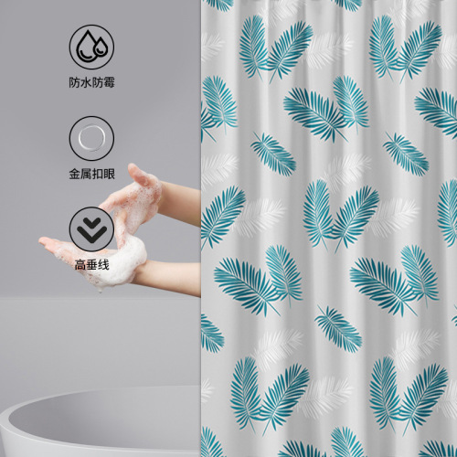 Wholesale PEVA shower curtain green feather waterproof and mildew proof bathroom curtain thickened bathroom curtain shower partition curtain