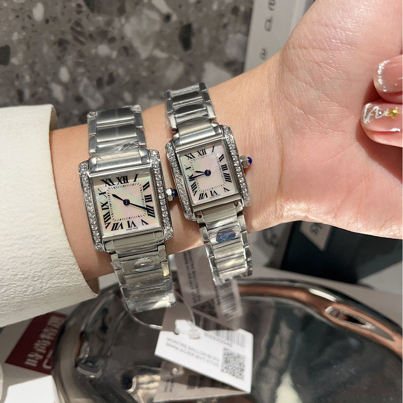 Steel Women's Watch French Tank Series Square Roman Face Quartz Watch Simple Diamond Small Square Watch Traceless Hair