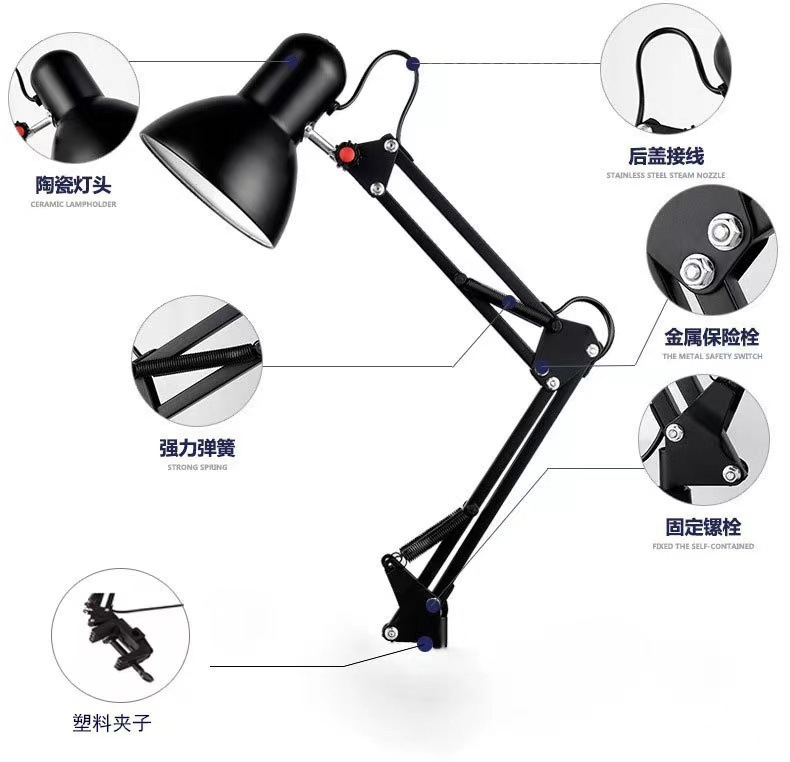 Lámpara de escritorio, lámpara LED plegable en voladizo, arte de uñas, lectura, estudio, trabajo, lámpara de escritorio, lámpara de clip para el hogar de dormitorio