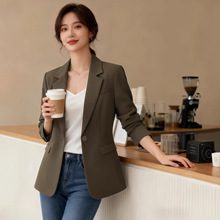 咖色西装外套女春秋新款小个子慵懒风洋气百搭潮流英伦风西服上衣