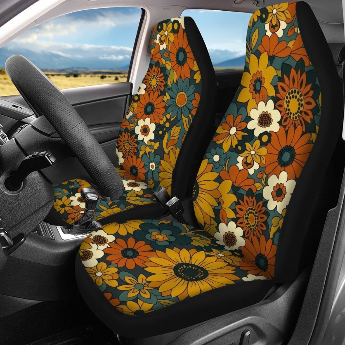 Amazon's best-selling car seat covers, featuring a retro print design for both front and rear seats, a 4-piece set, and a car interior decoration item