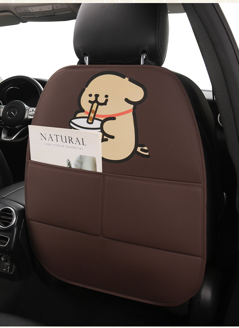 Cute Cartoon Anti-Kick Mat for Car Seat Back for Ladies, Anti-Dirt Mat for Car Seat Back with Storage Strap