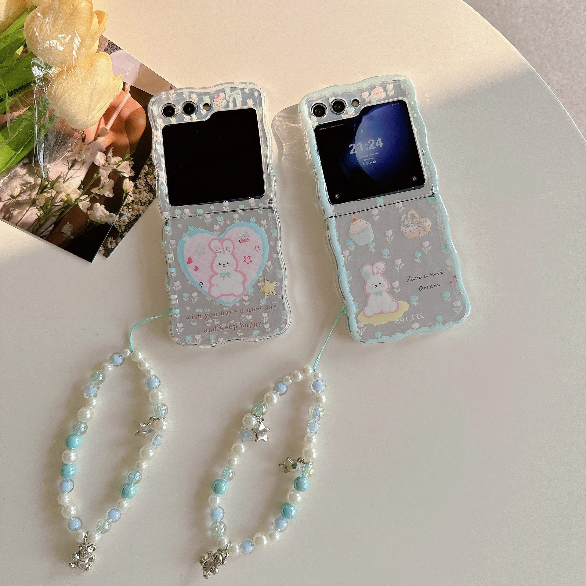 Feather Yarn Love Rabbit Phone Case for Samsung Galaxy ZFlip5 zflip34 Folding Screen Protective Case_voghion.com