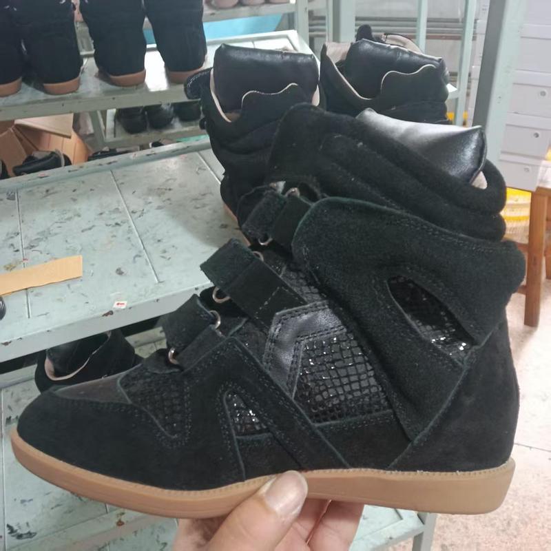 ISA 伊莎新款2025隐性内增高高帮女鞋拼色平底休闲魔术贴运动鞋女|undefined