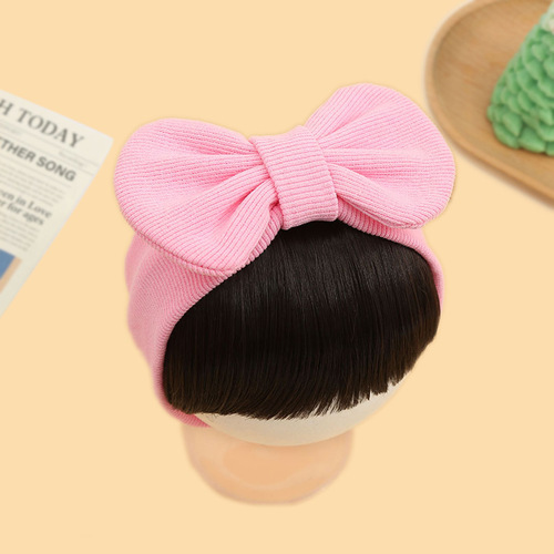 Children's ribbed wig bangs headband infant bow headband headwear baby fontanel protection cotton headband jewelry