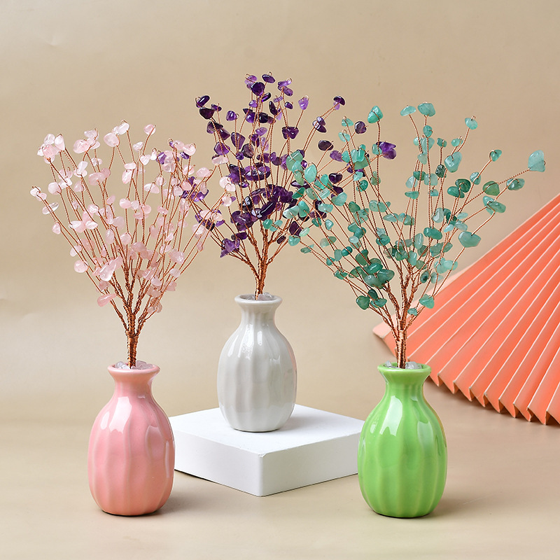 Vase Base with Colorful Crystal Fortune Tree, Money Tree, Tree of Life, Gift Decoration for Opening Ceremonies and Housewarming Vase Base with Colorful Crystal Fortune Tree, Money Tree, Tree of Life, Gift Decoration for Opening Ceremonies and Housewarming