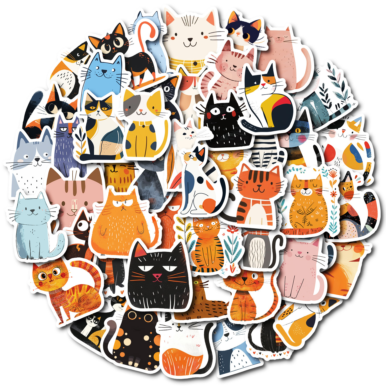 精品50张卡通猫咪防水贴纸DIY冰箱笔记本手账电脑水杯行李箱装饰