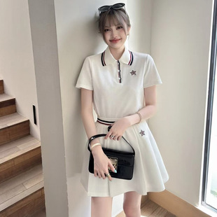2025 Summer Tennis Style Five-Pointed Star Embroider Sports Slimming Look Color Matching Lapel Button Short-Sleeved Polo Shirt Women's Trendy Brand