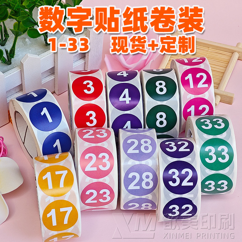Numbered Labels from 1-40, Self-Adhesive Round Classification Serial Number Labels, Colorful Number Roll-Packed Stickers