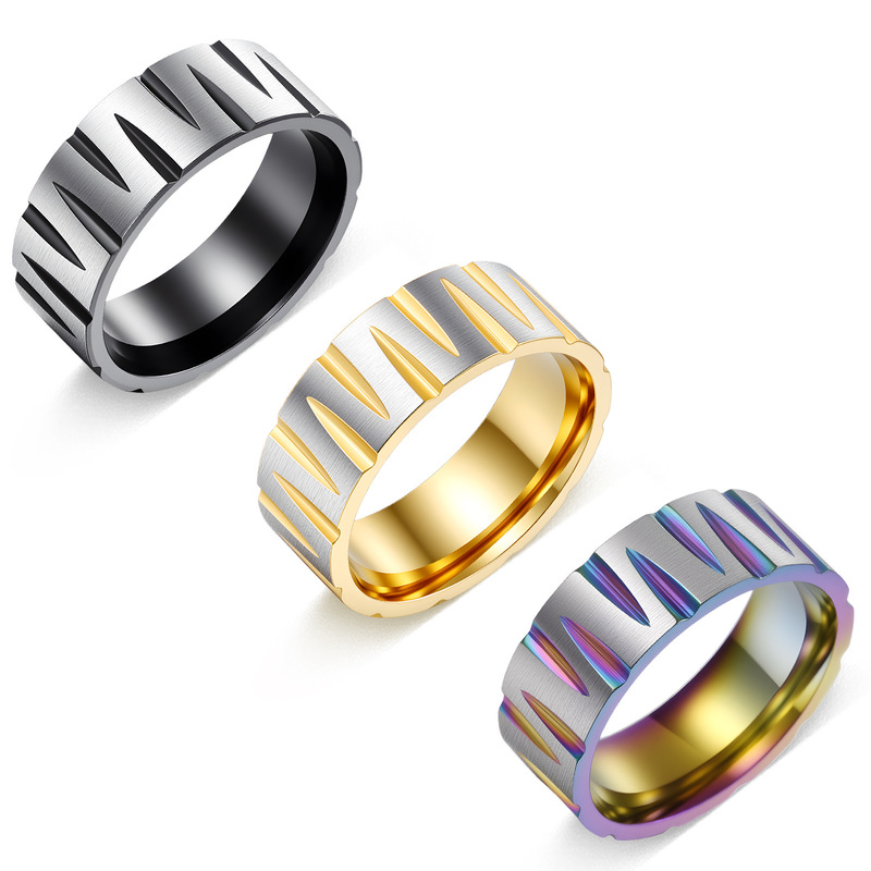 Cross-border new European and American popular stainless steel W victory ring furnace vacuum plating colorful brushed jewelry wholesale Cross-border new European and American popular stainless steel W victory ring furnace vacuum plating colorful brushed jewelry wholesale