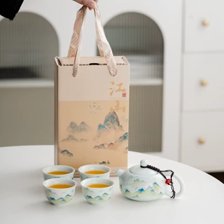 家用功夫茶具套装一壶二杯山水画便携茶具茶杯茶桌茶盘小商品批发