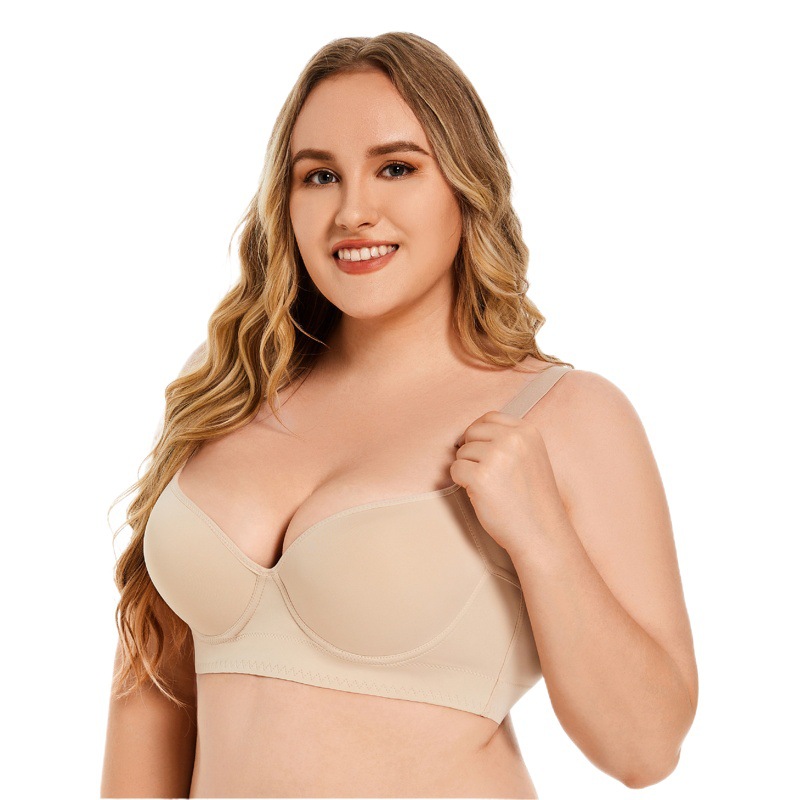 Sujetador Deportivo sin Costuras, con Aros, Talla Grande, con Push-Up, Ajustable, Anti-Caída, Espalda Descubierta, Escote Profundo en V