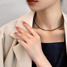 黑色天然水晶项链轻奢小众颈链锁骨链项链女不掉色脖子首饰配饰