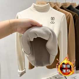 男女童加绒加厚打底秋冬季中大童半高领保暖衣服宝宝长袖T恤上衣