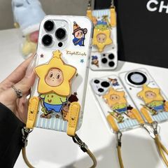 可爱卡通星星人适用苹果17pro手机壳挂绳大孔小米支架华为pura80