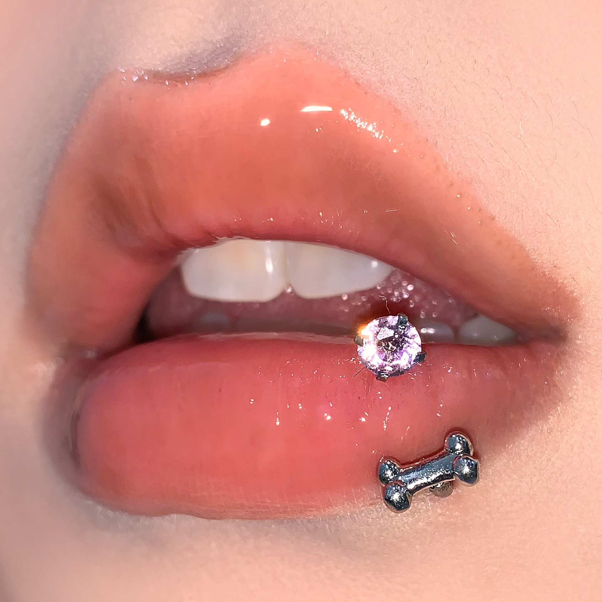 Labret stud lip piercing jewelry styling detail