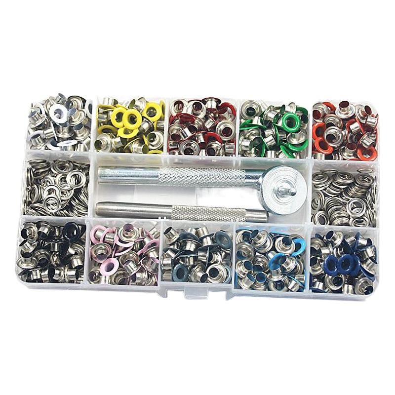 Para transfronteriza 400 sets con almohadilla de metal de aire hebilla de ojo de galvanoplastia de vapor de pulverización de Ojos de pintura de maíz + herramientas de instalación de color ojal