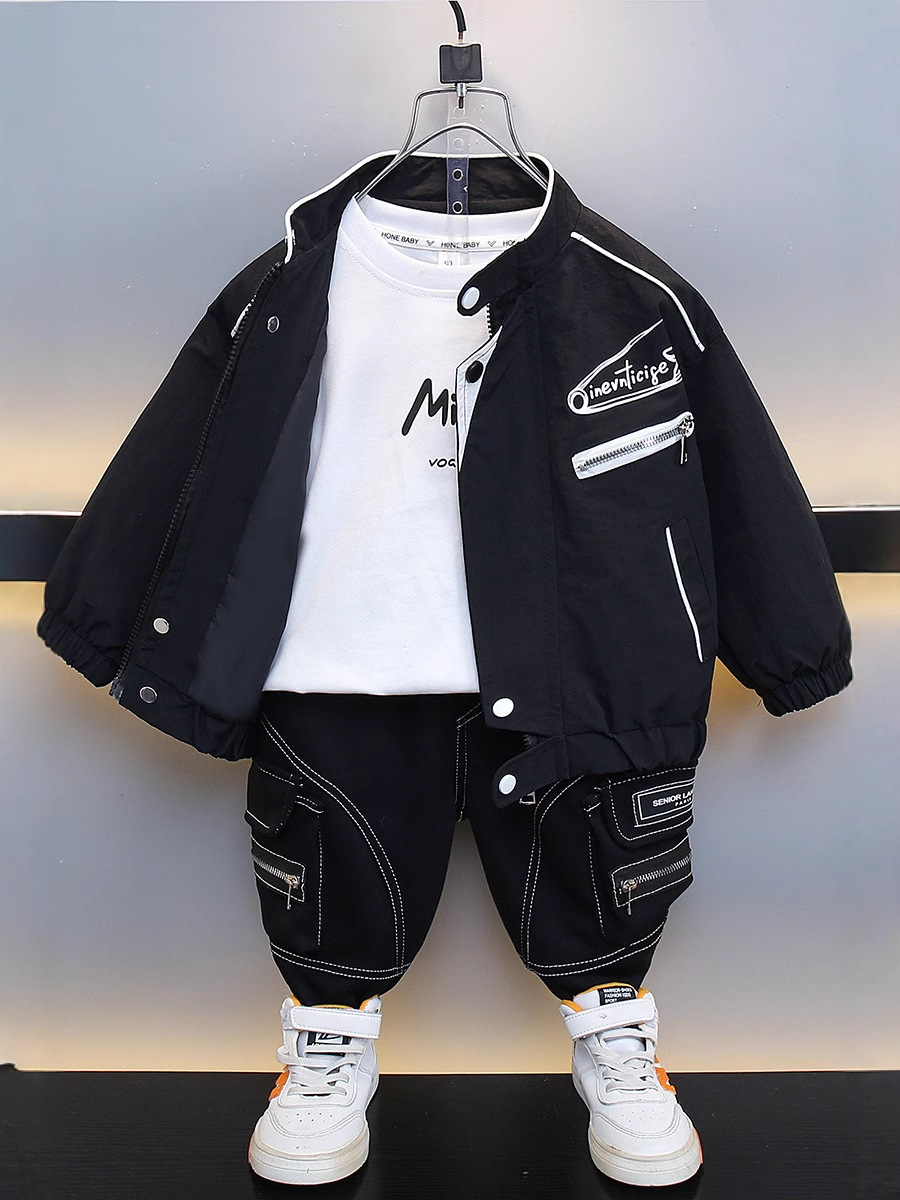 7698 Chaqueta de niño Chaqueta de primavera y otoño 2025 nuevo estilo estilo occidental ropa de bebé para hombres y niños pequeños y medianos estilo de moda guapo