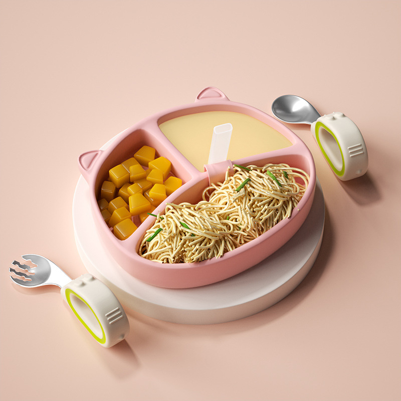 Pink+straw+green rabbit stainless steel fork and spoon