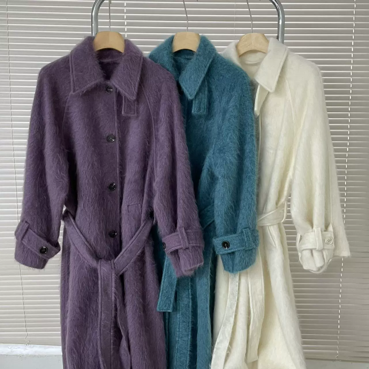 【羊绒拉绒】秋冬新品羊毛羊绒加厚大衣韩版气质腰带过膝大长款女