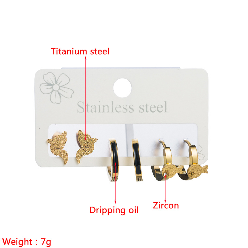 Fashion Hot Selling Geometric Titanium Steel Earrings Set Trend display picture 1