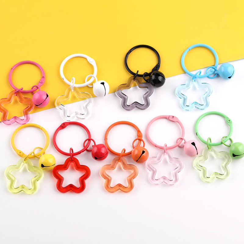 Colorful Transparent Five-Pointed Star Bell Book Ring Keychain DIY Handmade Bean Doll Pendant Accessories