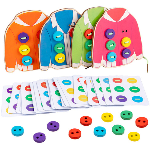 Color cognition clothes threading educational toy children's early education threading and sewing buttons game to exercise hand-eye coordination