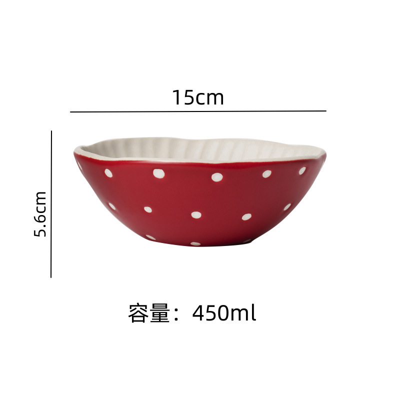 見栄えの良い赤いキノコボウル、家庭用陶器の丼、麺鉢、皿、かわいいガーリーハートの皿|undefined