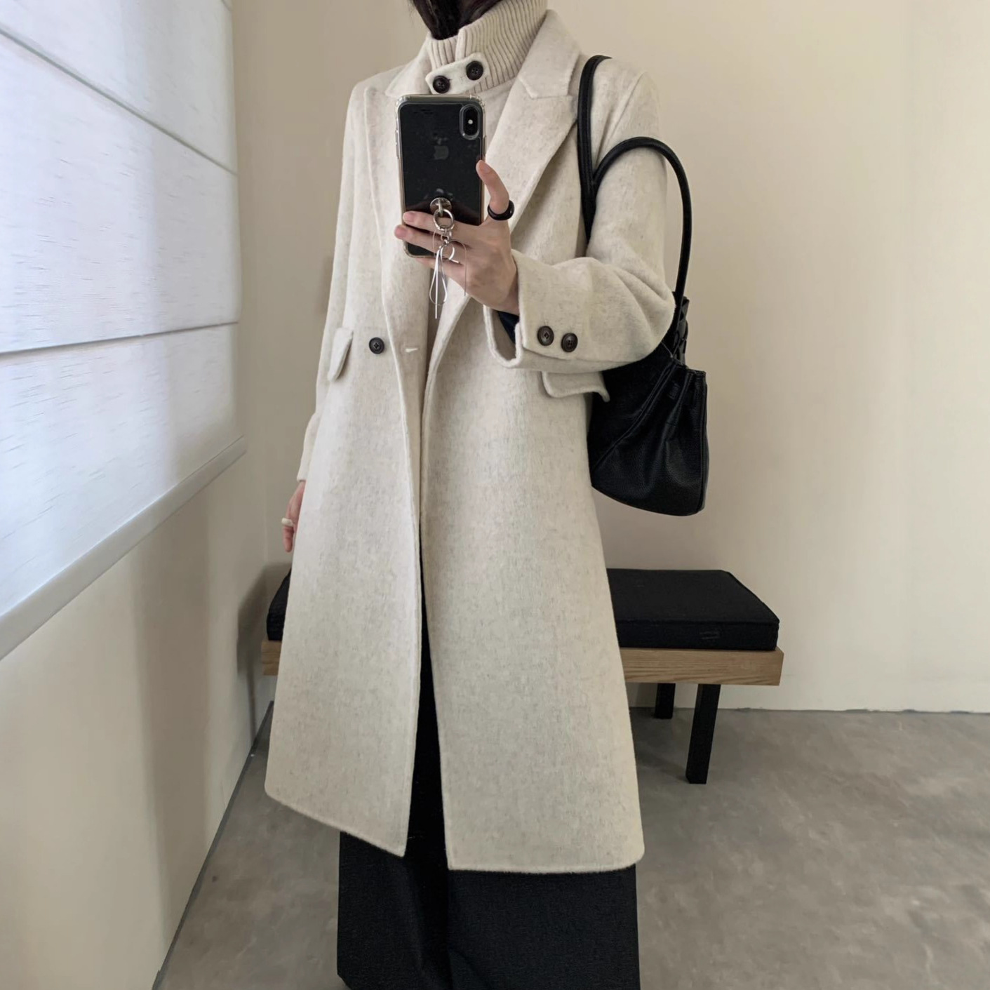 Two-Piece Stand-Up Collar Vest Suit Work Clothing Double-Sided Cashmere Long Outwear Women's Autumn and Winter New Classy Woolen Jacket