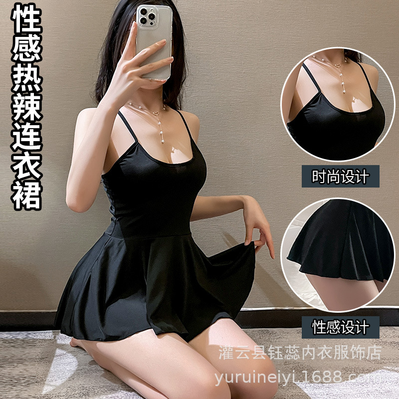 섹시한 아이스 실크 꽉 유혹 원피스 주름 홈 편안한 감정적 속옷 잠옷 원피스