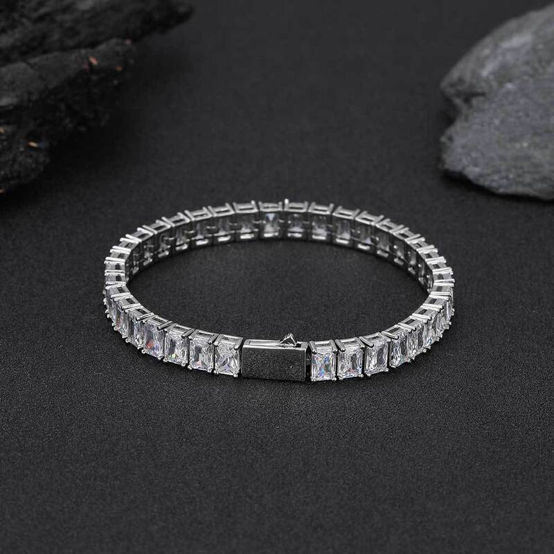 European and American Cross-border Hip Hop Bracelet 6mm Spring Buckle Rectangular Zircon Tennis Chain High-grade Jewelry Men's Bracelet European and American Cross-border Hip Hop Bracelet 6mm Spring Buckle Rectangular Zircon Tennis Chain High-grade Jewelry Men's Bracelet