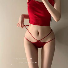 安可拉红*法式纯欲缎面蕾丝女士内裤纯棉裆性感镂空低腰女三角裤