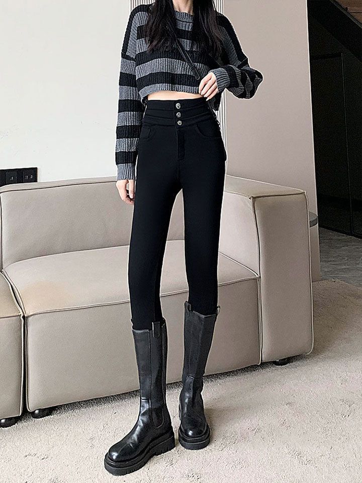 Leggings mágicos para mujer, estilo primavera 2026, delgados y elásticos, ideales para figuras pequeñas, pantalones negros para usar como ropa exterior.