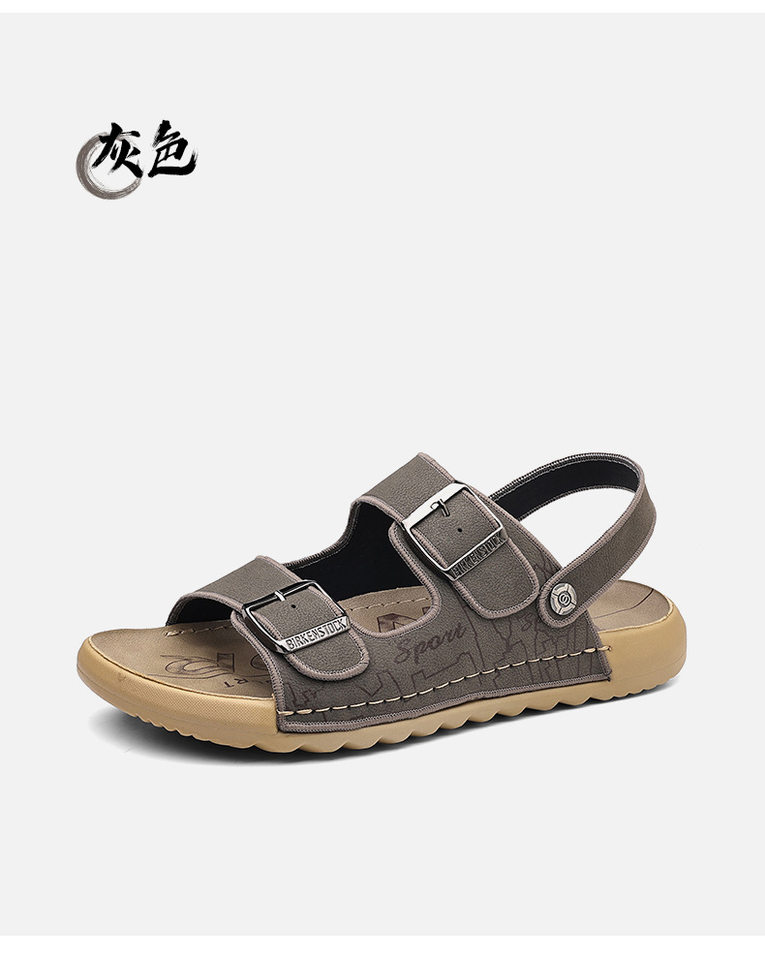 Dép sandal nam quai ngang hở mũi đế mềm, kiểu lười hai cách mang, thoáng khí chống trượt — 6666 màu kaki, 6666 màu vàng, 6666 màu xám chi tiết 19