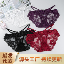 吊带性感蕾丝蝴蝶结内裤低腰少女法式诱惑纯欲网纱镂空女士三角裤