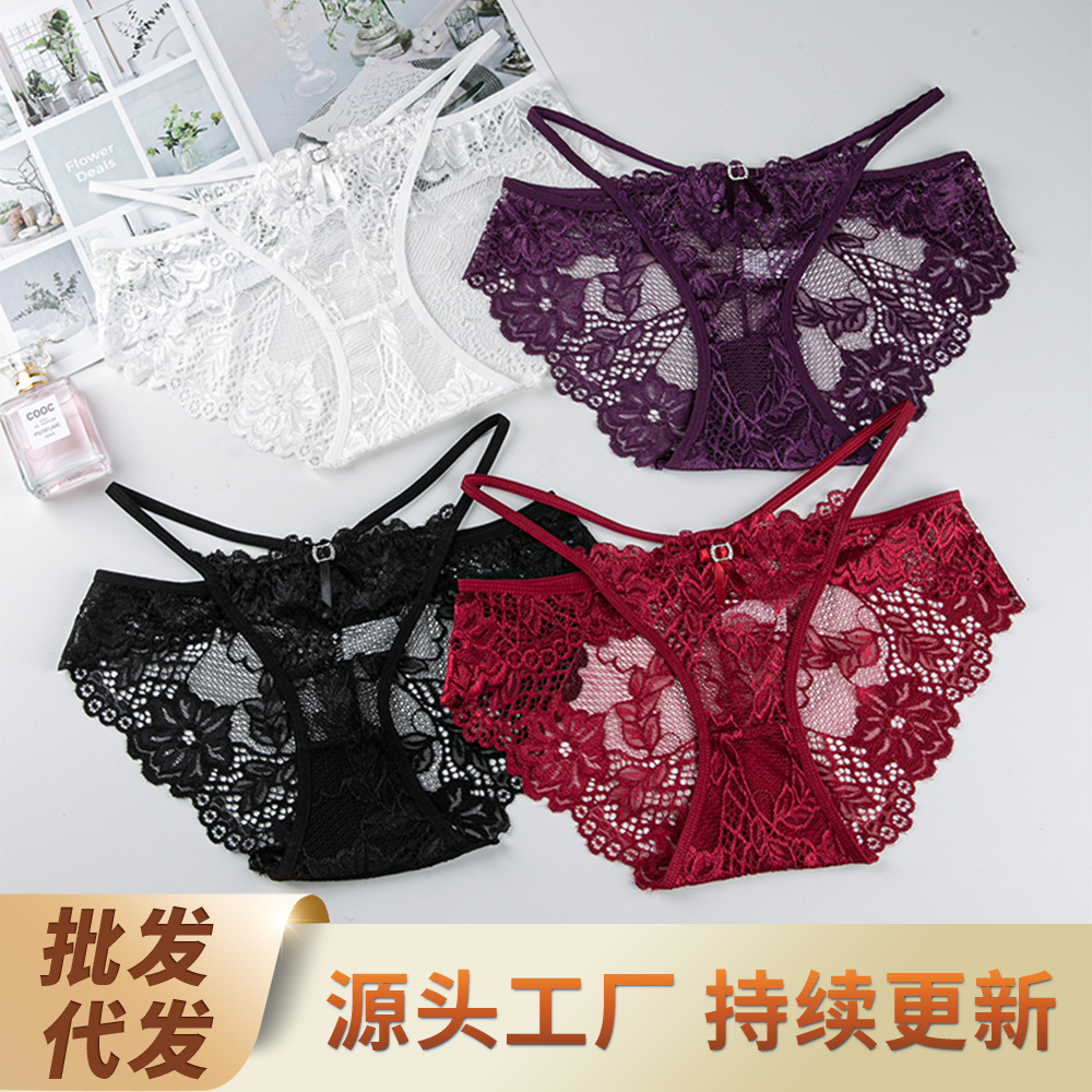 Sexy Lace Bow Panties with Straps, Low-Waisted Girl Style, French Temptation, Pure Desire Mesh Briefs