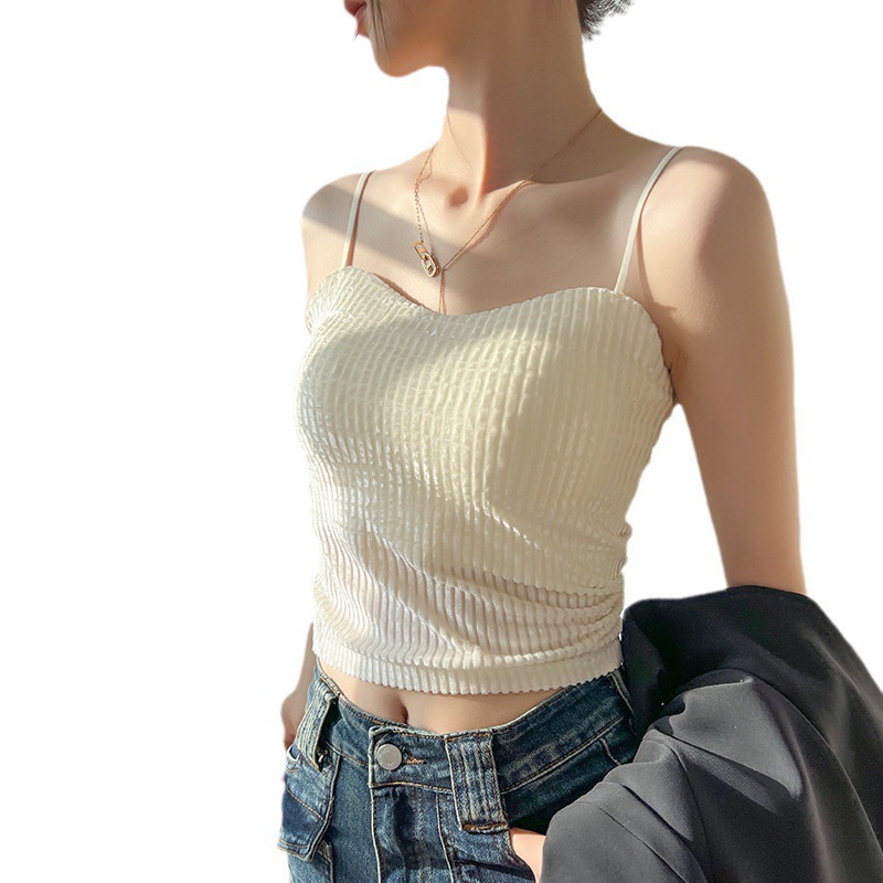 가을과 겨울 황금 벨벳 작은 카미 솔 조끼 여성의 아름다운 등 브래지어 원피스 병 따뜻한 탑 가슴 패드 인 가벼운 럭셔리