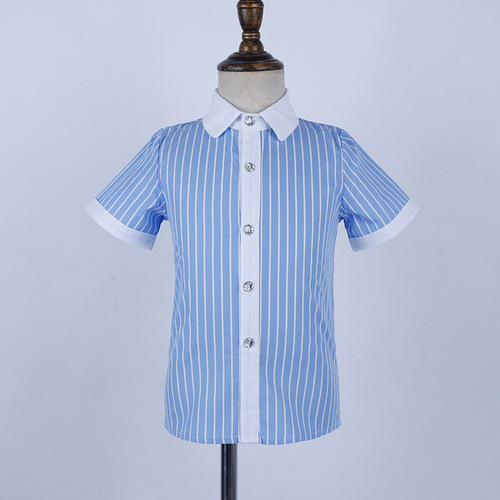 Boys' Shirt Summer New Korean Style White Shorts Solid Color Striped Handsome Children's Clothing Dropshipping